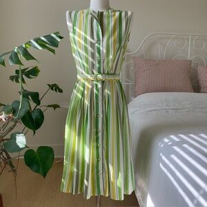 Vintage Green Lemon Candy Stripe Shirt Dress w/ Belt Kenny Classics by Donnkenny
